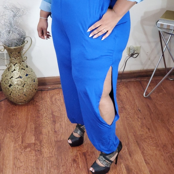 Summer Time Fine Side Slit Romper BLUE - Picture 9 of 9